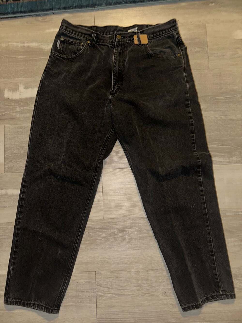 Carhartt B17 BLK Vintage Black Denim Workwear Jeans Size 38x30 Made In USA